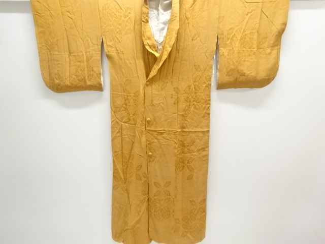 JAPANESE KIMONO / ANTIQUE MICHIYUKI COAT / SILK / MON KINSHA / WOVEN RHOMBUS & FLORAL CREST